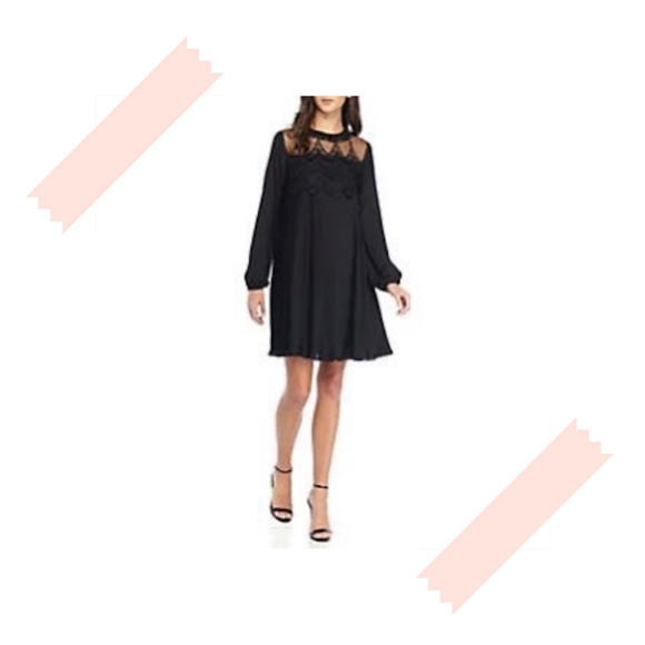 NWT English Factory Black Pleated Lace Top Dress - Picture 2 of 7